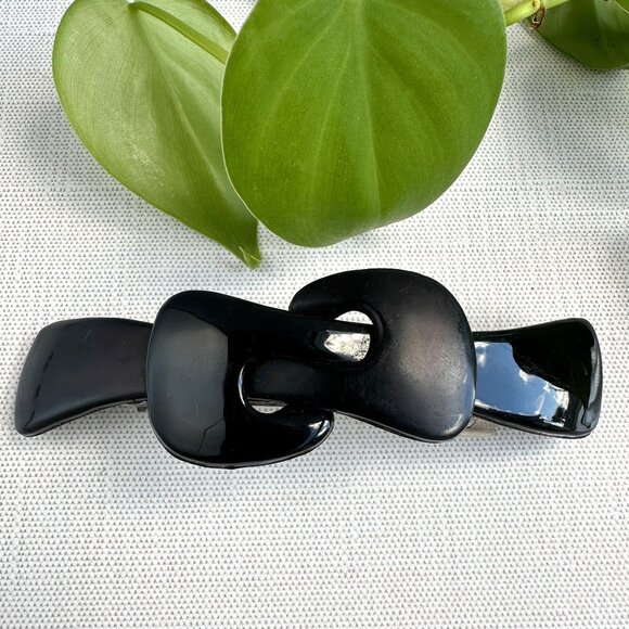 Vintage 1980s Black Plastic Hair Barrette with Chunky Bow Design Design Large - Picture 9 of 11